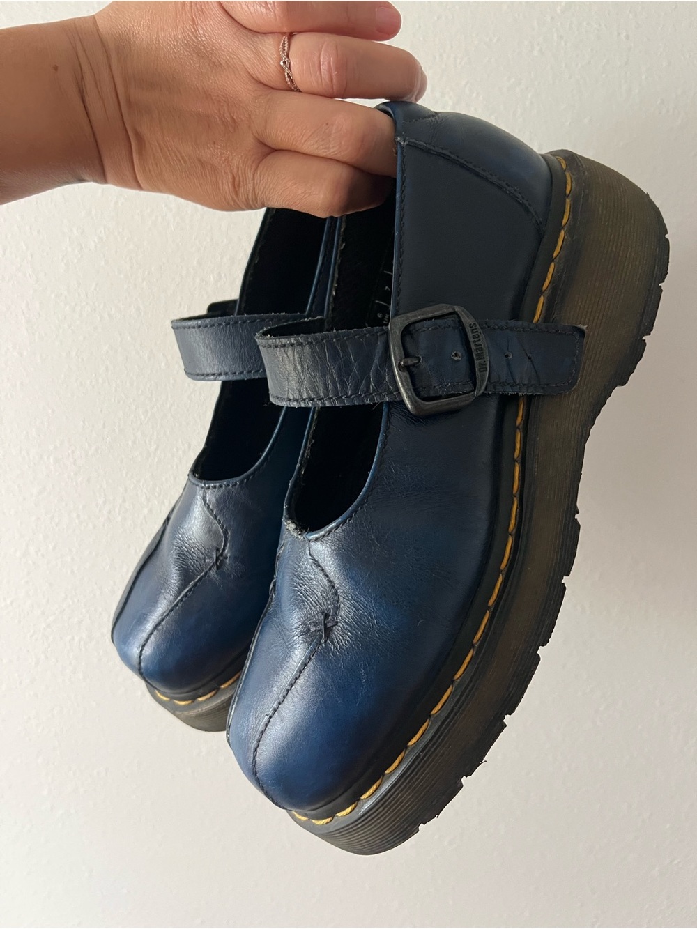 DR. MARTENS | Rare Vintage Blue Leather Lug Sole Marijane Platform Shoes | 8 - Picture 3 of 8